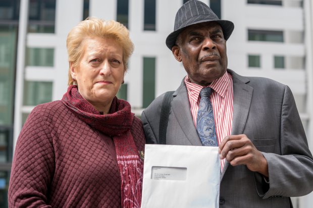 Image of Sharon Grant & Neville Lawrence deliver letter about spycops to the Home Office, 24 April 2018